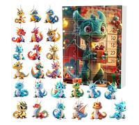 Calendario per conto alla rovescia di Natale, decorazioni natalizie, 24 giorni, regalo a sorpresa adorabile drago 2D e splendido ciondolo natalizio della serie Festive Dragon (multicolore 1, 24 pezzi)