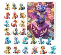 Calendario per conto alla rovescia di Natale, decorazioni natalizie, 24 giorni, regalo a sorpresa adorabile drago 2D e splendido ciondolo natalizio della serie Festive Dragon (multicolore, 3, 24 pezzi