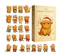 Calendario per il conto alla rovescia di Natale | Ornamenti di delle Highland in acrilico 2D | Set di figurine di yak da 24 giorni | per amanti, amici, famiglia, appassionati di an