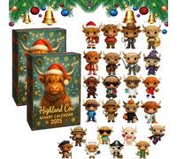 Calendario per l'avvento della mucca dell'altopiano 2025,24 giorni carini ornamenti di mucca di Highland Calendario per il conto alla rovescia di Natale, decorazione per vacanze carine