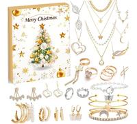 Calendario per l'avvento di gioielli Calendario Avvento per gioielli oro e argento in argento comprende orecchini, collane e altro conto alla rovescia di Natale, braccialetto Charm