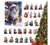 Calendario Per L'avvento Per I Gioielli Di Natale Di Gatto - 2d Acrilico Catdeco | Calendario Di Natale A 24 Porte Con Sostenitori Del Gattino Per Specchi Posteriori Della Finestra Portiera Mur