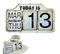 Calendario perpetuo da parete in metallo, calendario da scrivania con grande display numerico, calendario durevole in ferro/PVC per decorazione domestica shabby chic, calendario funzionale per feste