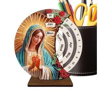 Calendario Perpetuo In Legno, Kit Artigianale Artistico Di Strass 3D Con Supporto Desktop, Calendari Decorativi In Legno Per Casa, Ufficio, Scuola, Appartamento, Dormitorio, Hotel, Aula, 7.09x7.48x2.3
