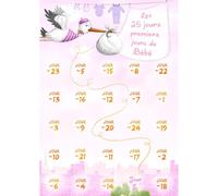Calendario prima e dopo nascita, 25 giorni di consigli, consigli e sfide, formato A3, carte giganti, cavalletto in cartone incluso, illustrazioni a mano, idea regalo futura mamma rosa