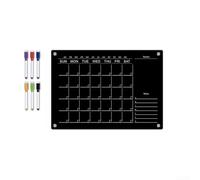 Calendario settimanale magnetico in acrilico per frigorifero, design nero trasparente, include 6 pennarelli per lavagna bianca, facile da pulire (per formato A4)