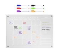 Calendario settimanale magnetico: superficie di scrittura chiara, piastra di pianificazione acrilica | Pannello di pianificazione mensile trasparente, foglio di lavagna cancellabile per frigorifero