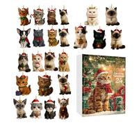 Calendrier De Compte À Rebours De Noël - Jouet Plat Thème Chat 24 Jours, Porte-Clés De Décompte Créatif Amusant | Pour Adolescents Adultes Filles Garçons Décoration Bureau Maison Arbre Fête
