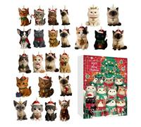Calendrier De Compte À Rebours De Noël - Jouet Plat Thème Chat 24 Jours, Porte-Clés De Décompte Créatif Amusant | Pour Adolescents Adultes Filles Garçons Décoration Bureau Maison Arbre Fête