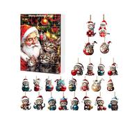 Calendrier De Compte A Rebours Noel 24 Jours Ornements Chats 2D En Acrylique - 10.63x7,09 pouces Calendrier de l' Jouet de Noë | Pendentif de Noël Mignon pour Femme Sœur Amie Enfant Fille