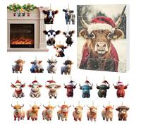 Calendrier De L' 24 Jours | Décoration De Noël Vache Highland In Acrylique | Suspension Murale Porte Arbre De Noël Rétroviseur Auto | Décor Festif Animaux Pour Fêtes Et Cadeaux