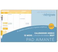 Calendrier hebdomadaire janvier-décembre 2027 - Pad aimanté avec stylo 4 couleurs