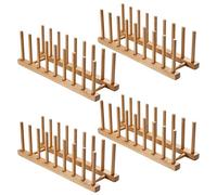 Calenxy 4 supporti per piatti in legno, organizer per piatti con 8 scomparti, scolapiatti in legno, scolapiatti in bambù, supporto per tagliere, piatti, pentole, coperchio ciotola