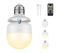 Calenxy Lampadina ricaricabile USB-C con telecomando - E27 LED 3 colori dimmerabile - Lampadina a batteria con timer e base magnetica - Nessun cavo di alimentazione luce di emergenza per casa e