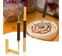 CaLeQi Latte Art Pen - Penna in Acciaio inox e Ottone con Manico in Ebano, Strumenti da Barista per Arte su Latte, Cappuccino, Espresso, Accessori Perfetti per Caffè e Bar, 1 pezzo