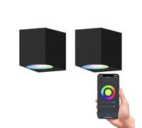 CALEX Applique da esterno LED Smart, GU10, Downlight, colori RGB & luce da fredda a calda, Dimmerabile, impermeabile, controllo app Wi-Fi & vocale, Nero, Confezione da 2
