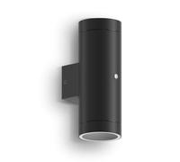 CALEX Applique Pavia, 2×GU10, illuminazione da giardino Up & Down, impermeabile, sensore giorno/notte, Nero, alluminio