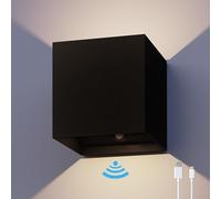 CALEX Applique Volterra, per esterni & interni, luce calda Up & Down, ricaricabile via USB-C, senza fili, con sensore di movimento, impermeabile, Nero