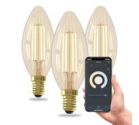 CALEX Lampadina LED Smart, E14, B35 Candela, Filamento Oro, luce calda, Dimmerabile, controllo app Wi-Fi & vocale, Confezione da 3