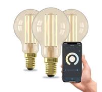 CALEX Lampadina LED Smart, E14, P45, Filamento Oro, luce calda, Dimmerabile, controllo app Wi-Fi & vocale, Confezione da 3