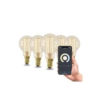 CALEX Lampadina LED Smart, E14, P45, Filamento Oro, luce calda, Dimmerabile, controllo app Wi-Fi & vocale, Confezione da 5