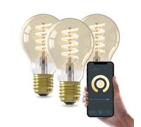CALEX Lampadina LED Smart, E27, A60, Filamento Oro, luce calda, Dimmerabile, controllo app Wi-Fi & vocale, Confezione da 3