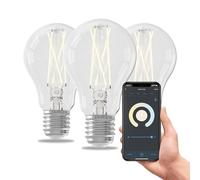 CALEX Lampadina LED Smart, E27, Filamento, luce calda, Dimmerabile, controllo app Wi-Fi & vocale, Confezione da 3