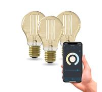 CALEX Lampadina LED Smart E27, Filamento Oro, WiFi App, Confezione da 3 | Un bagliore caldo e decorativo con filamento dorato visibile, con controllo vocale tramite Alexa o Google Home