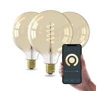 CALEX Lampadina LED Smart, E27, G125, Filamento Oro, luce calda, Dimmerabile, controllo app Wi-Fi & vocale, Confezione da 3