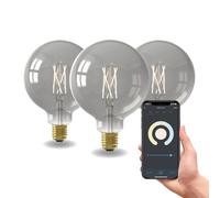 CALEX Lampadina LED Smart, E27, G125, Filamento Titanium, luce calda, Dimmerabile, controllo app Wi-Fi & vocale, Confezione da 3