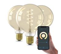 CALEX Lampadina LED Smart, E27, G95, Filamento Oro, luce calda, Dimmerabile, controllo app Wi-Fi & vocale, Confezione da 3