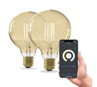 CALEX Lampadina LED Smart, E27, G95, Filamento Oro, luce calda, Dimmerabile, controllo app Wi-Fi & vocale, Confezione da 2