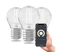 CALEX Lampadina LED Smart, E27, P45, Filamento, luce calda, Dimmerabile, controllo app Wi-Fi & vocale, Confezione da 3