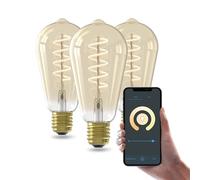 CALEX Lampadina LED Smart, E27, ST64, Filamento Oro, luce calda, Dimmerabile, controllo app Wi-Fi & vocale, Confezione da 3