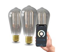 CALEX Lampadina LED Smart, E27, ST64, Filamento Titanium, luce calda, Dimmerabile, controllo app Wi-Fi & vocale, Confezione da 3