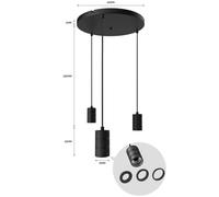 Calex Retro a sospensione, tonda, 3 luci, nero Calex