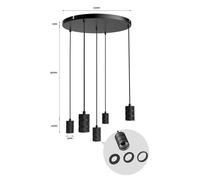 Calex Retro a sospensione, tonda, 5 luci, nero Calex