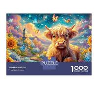 Calf with Butterflies And Sunflowers Puzzle Da 1000 Pezzi Cute Highland Cow Elemento Essenziale Per Le Serate Di Giochi in Famiglia, Adulti E Bambini 70x50cm/1000pcs