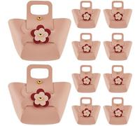 CALFOVERA 10 Set di Scatole per Dolcetti in Pelle PU con Fiori Rosa Mini Sacchetti Riutilizzabili in Pelle per Caramelle Borse da Regalo con Manico Bomboniere per Compleanni Matrimoni Halloween
