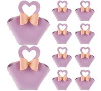 CALFOVERA 10 Set di Scatole Portaconfetti in Pelle PU Viola con Fiocco Mini Borse in Pelle per Confezioni Regalo Sacchetti per Caramelle Riutilizzabili Borsette per Dolcetti con Manico A Forma