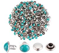 CALFOVERA 100 set di Rivetti Blu Turchese Da 6.5mm Borchie A Fungo Fai Da | Rivetti Piatti In Ottone Tandy Back per Cuoio con Chiodi Borchie A Vite con Testa A Chiodo per Cinture Stivali Giacche e Ind