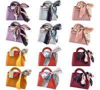 CALFOVERA 12 confezione Da 6 colori Piccole Scatole per Bomboniere Riutilizzabili In Pelle PU Sacchetti Regalo per Caramelle con Manico e Nastro Mini Borse per Matrimoni Regali per Ospiti Feste