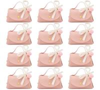 CALFOVERA 12 Set di Scatole per Bomboniere in Pelle PU Rosa Mini Borse in Pelle per Confezioni Regalo Sacchetti Riutilizzabili Caramelle al Cioccolato Eleganti Borse Dolcetti con Nastri