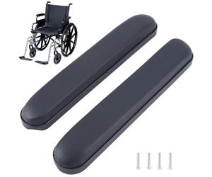 CALFOVERA 2 Pezzo Universale in Pelle PU per Braccioli per Sedia A Rotelle 35cm di Lunghezza Bracciolo Imbottito Morbido Ergonomico Nero Cuscino di Ricambio con Viti Sedia A Rotelle Scrivania Gir
