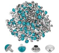 CALFOVERA 200 Set di Rivetti Turchesi Verdi da 8.5mm con Chiodi, Rivetti Piatti in Ottone A Forma di Fungo per Pelle, con Testa A Chiodo, Borchie Punta Vite per Cinture, Stivali, Giacche e Indumenti