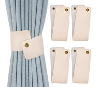 CALFOVERA 4 Pezzo di Fermatende in Pelle PU Bianca Fermatende in Pelle con Bottone A Pressione Stile Vintage Elegante Fermatende retrò Fibbia per Tenda per Casa Soggiorno Camera da Letto Ufficio