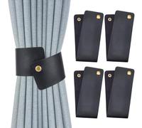 CALFOVERA 4 Pezzo di Fermatende in Pelle PU Nera Stile Vintage Fermatende in Corda Eleganti Fermatende in Pelle per Tende Fermatende retrò con Fibbia A Scatto per Casa Soggiorno Camera da Letto