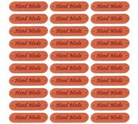 CALFOVERA 50 Pezzi 0.5 x 1.8 Pollici Etichette in Pelle PU con Fori Arancioni Ovale in Microfibra Fatte A Mano Etichette in Pelle PU in Rilievo per Accessori all'Uncinetto per Borse Fai da Te