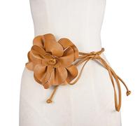 CALFOVERA Cintura Sottile in Pelle PU con Decorazione Floreale da 0.3 Pollice Marrone Stile Boho con Fiori Sottile Ed Elegante in Corda di Pelle con Nappa per Donna Camicie da Abito Matrimonio