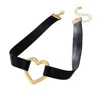 CALFOVERA Collare A Cuore in Pelle Nera PU per Donne Gioielli Stile Punk Gotico Collana Corta A Cerchio con Catena in Pelle Regolabile con Prolunga in Lega per Gioielli da Costume Regalo